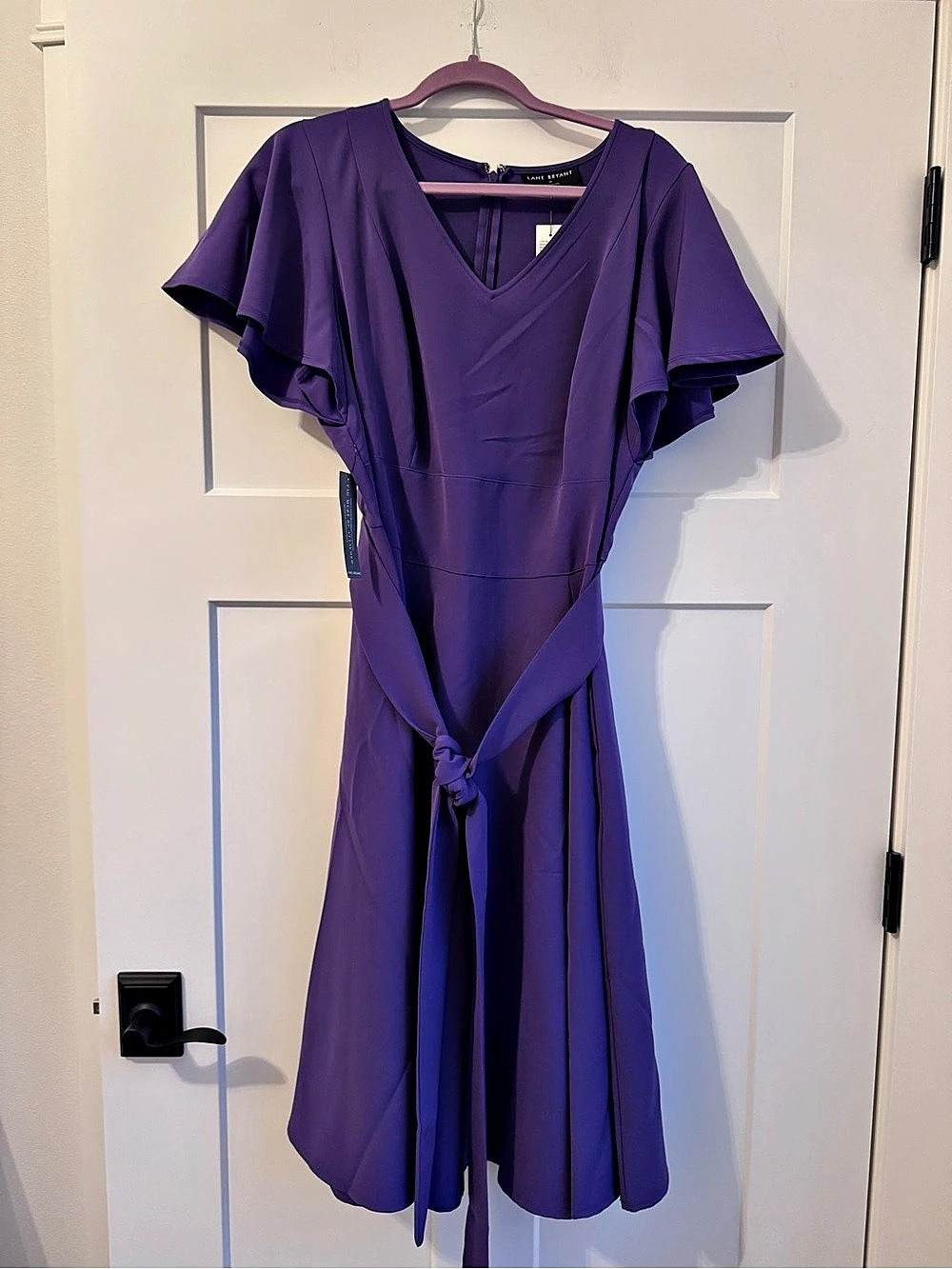 Lane Bryant Flutter-Sleeve V-Neck Tie-Waist Midi Dress Purple Size 18